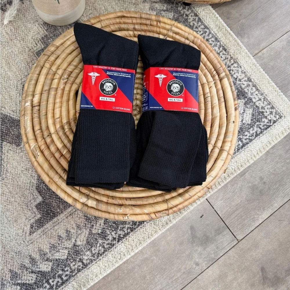New Men’s Diabetic Black Medical Crew Socks 6 Pairs Big & Tall Cotton Nonbinding